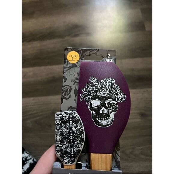 Core Kitchen Skull Bamboo And Silicone Large And Mini Pointed Spatula Set NEW - Picture 3 of 5